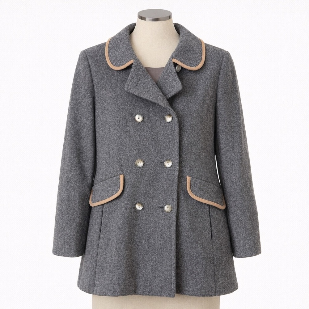 VTG Mackintosh Gray Wool Double Breasted Pea Coat Peter Pan Collar ILGWU 16